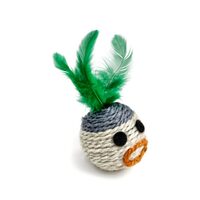 Jucarie pt pisici, minge sisal smiley cu pene, 6 cm