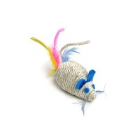 Jucarie pt pisici soarece sisal pene cu sunet, 10 cm