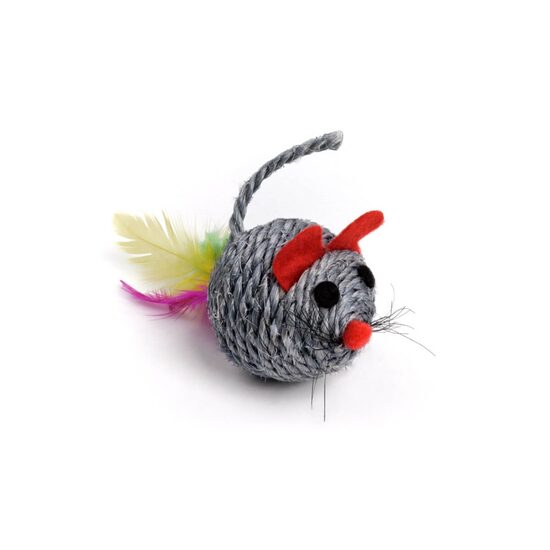 Jucarie pt pisici, soarece minge sisal, pene 5 cm