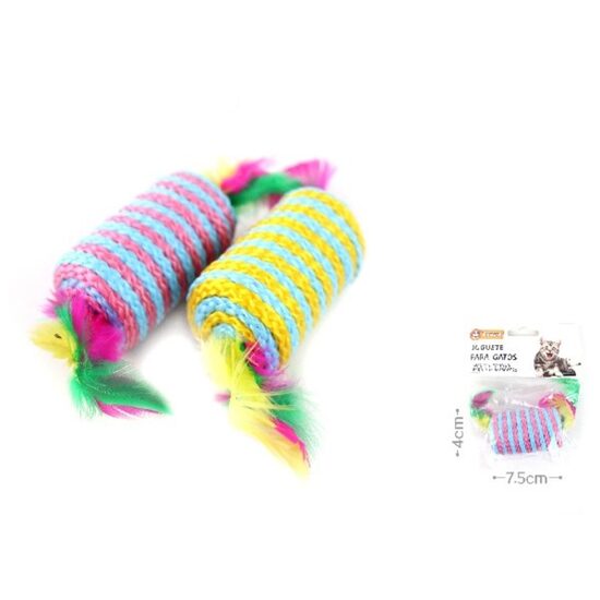 Jucarie pentru pisica, Sfoara cu pene, 4x7.5cm