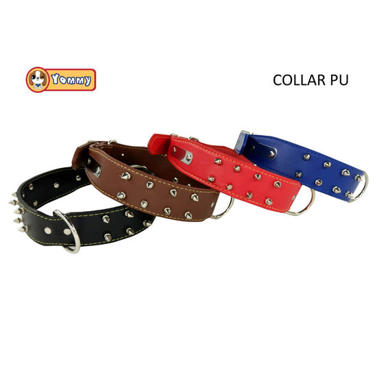 Zgarda caini mari, piele ecologica cu tinte, 4.2x65cm