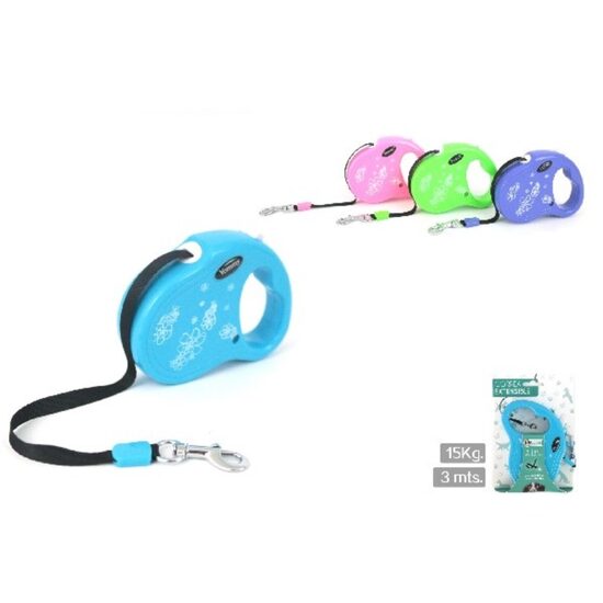 Lesa retractabila caini, Flori, Banda 3m - 15Kg