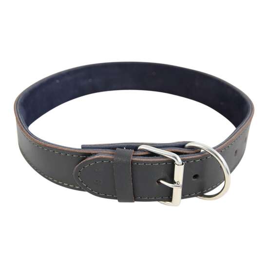 Zgarda caini medi,Piele Naturala Dubla cu inel in fata 60cm Neagra PETRO