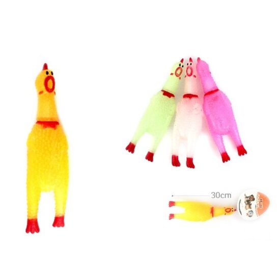 Jucarie caini din vinyl, model Pui colorat, 30 cm