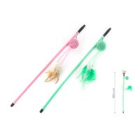 Jucarie pentru pisica, undita minge cu codite pene, 46cm