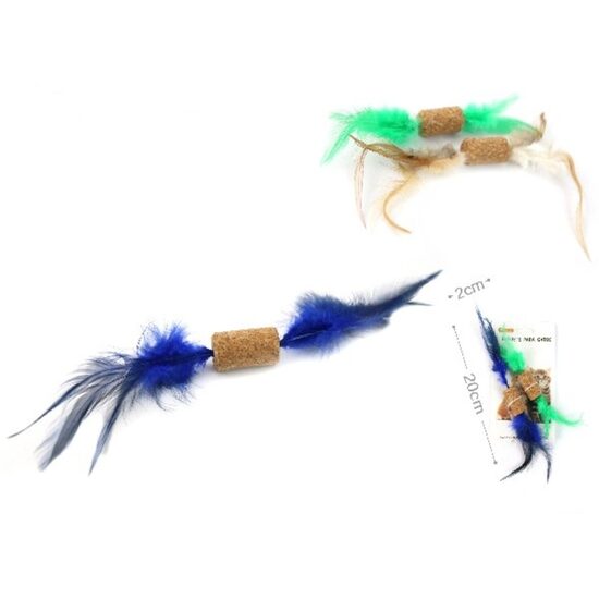 Jucarie pentru pisica pluta cu pene, 20x2cm, 2buc