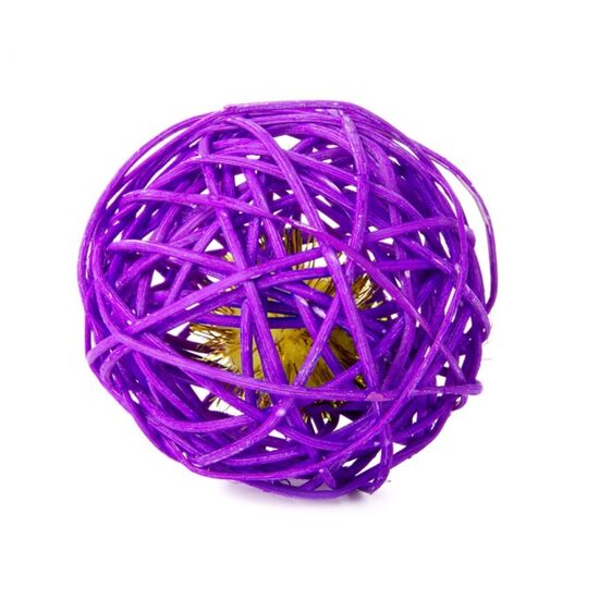 Jucarie pt pisici - minge din ratan VIOLET cu clopotel