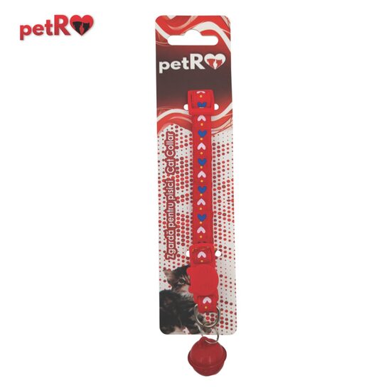 Zgarda pisici - inimioare - Rosie,1x20-35 cm PETRO