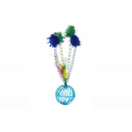 Jucarie pt. pisici minge plastic clopotel, pene si baloane