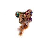 Jucarie pt pisici fluture material, pene si clopotel, 17 cm