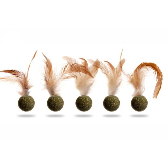 Set 12buc Jucari pisica minge catnip pene, 3cm